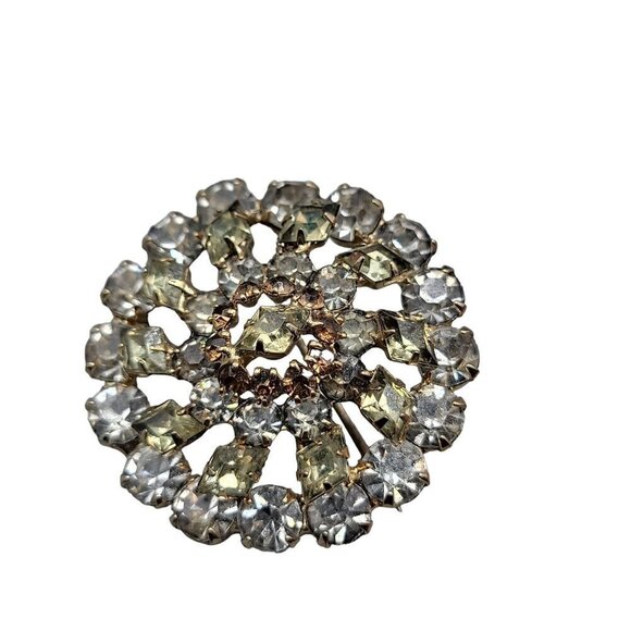 Sparkling Unsigned Rhinestone Brooch Brown Clear Green Stones - Picture 9 of 13